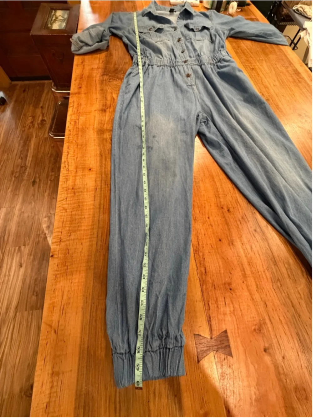 Ashley Stewart Denim Jumpsuit 14 Romper Overall Long Sleeve Elastic Waist Blue